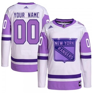 Custom New York Rangers Adidas Youth Authentic Custom Hockey Fights Cancer Primegreen Jersey (White/Purple)