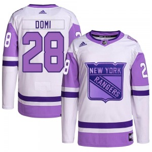 Tie Domi New York Rangers Adidas Youth Authentic Hockey Fights Cancer Primegreen Jersey (White/Purple)