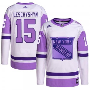 Jake Leschyshyn New York Rangers Adidas Youth Authentic Hockey Fights Cancer Primegreen Jersey (White/Purple)
