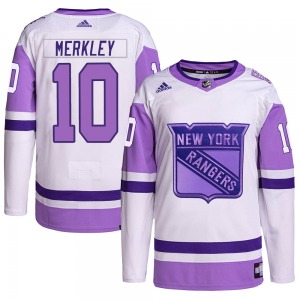 Nick Merkley New York Rangers Adidas Youth Authentic Hockey Fights Cancer Primegreen Jersey (White/Purple)