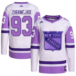 Mika Zibanejad New York Rangers Adidas Youth Authentic Hockey Fights Cancer Primegreen Jersey (White/Purple)
