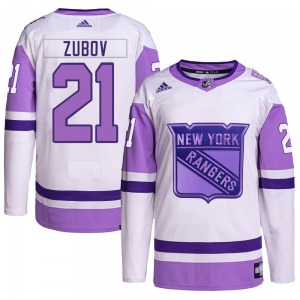 Sergei Zubov New York Rangers Adidas Youth Authentic Hockey Fights Cancer Primegreen Jersey (White/Purple)