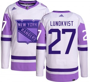 Nils Lundkvist New York Rangers Adidas Authentic Hockey Fights Cancer Jersey