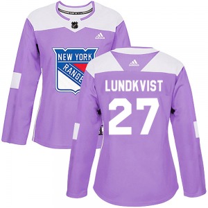 Nils Lundkvist New York Rangers Adidas Women's Authentic Fights Cancer Practice Jersey (Purple)