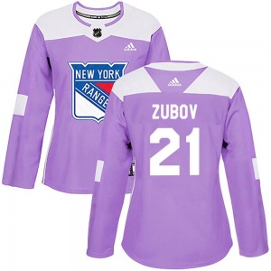 Sergei Zubov New York Rangers Adidas Women's Authentic Fights Cancer Practice Jersey (Purple)