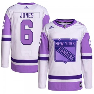 Zac Jones New York Rangers Adidas Authentic Hockey Fights Cancer Primegreen Jersey (White/Purple)