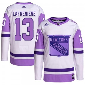 Alexis Lafreniere New York Rangers Adidas Authentic Hockey Fights Cancer Primegreen Jersey (White/Purple)