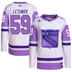 Maxim Letunov New York Rangers Adidas Authentic Hockey Fights Cancer Primegreen Jersey (White/Purple)
