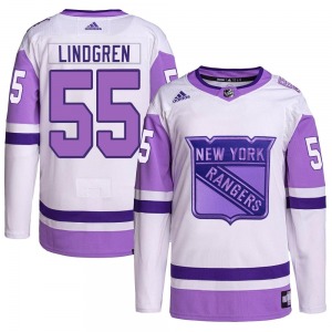 Ryan Lindgren New York Rangers Adidas Authentic Hockey Fights Cancer Primegreen Jersey (White/Purple)