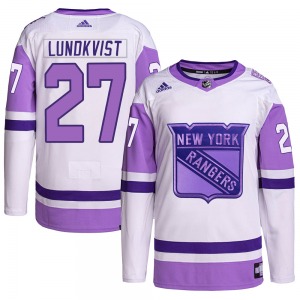 Nils Lundkvist New York Rangers Adidas Authentic Hockey Fights Cancer Primegreen Jersey (White/Purple)