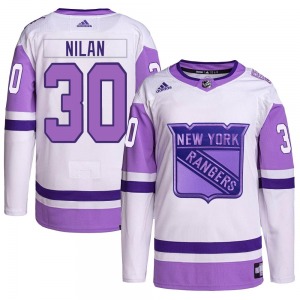 Chris Nilan New York Rangers Adidas Authentic Hockey Fights Cancer Primegreen Jersey (White/Purple)