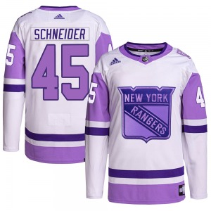 Braden Schneider New York Rangers Adidas Authentic Hockey Fights Cancer Primegreen Jersey (White/Purple)