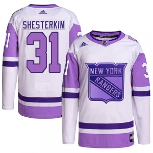 Igor Shesterkin New York Rangers Adidas Authentic Hockey Fights Cancer Primegreen Jersey (White/Purple)