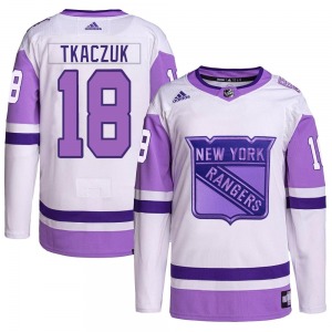 Walt Tkaczuk New York Rangers Adidas Authentic Hockey Fights Cancer Primegreen Jersey (White/Purple)